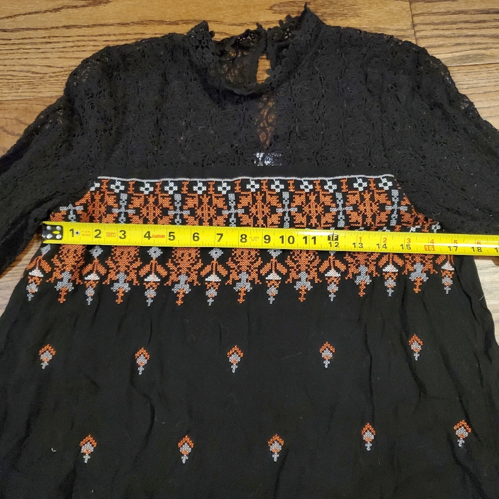 Doen Style Mini Tent Vintage Mini Swing 70s Small Black and Orange Lace Dress - Picture 12 of 14